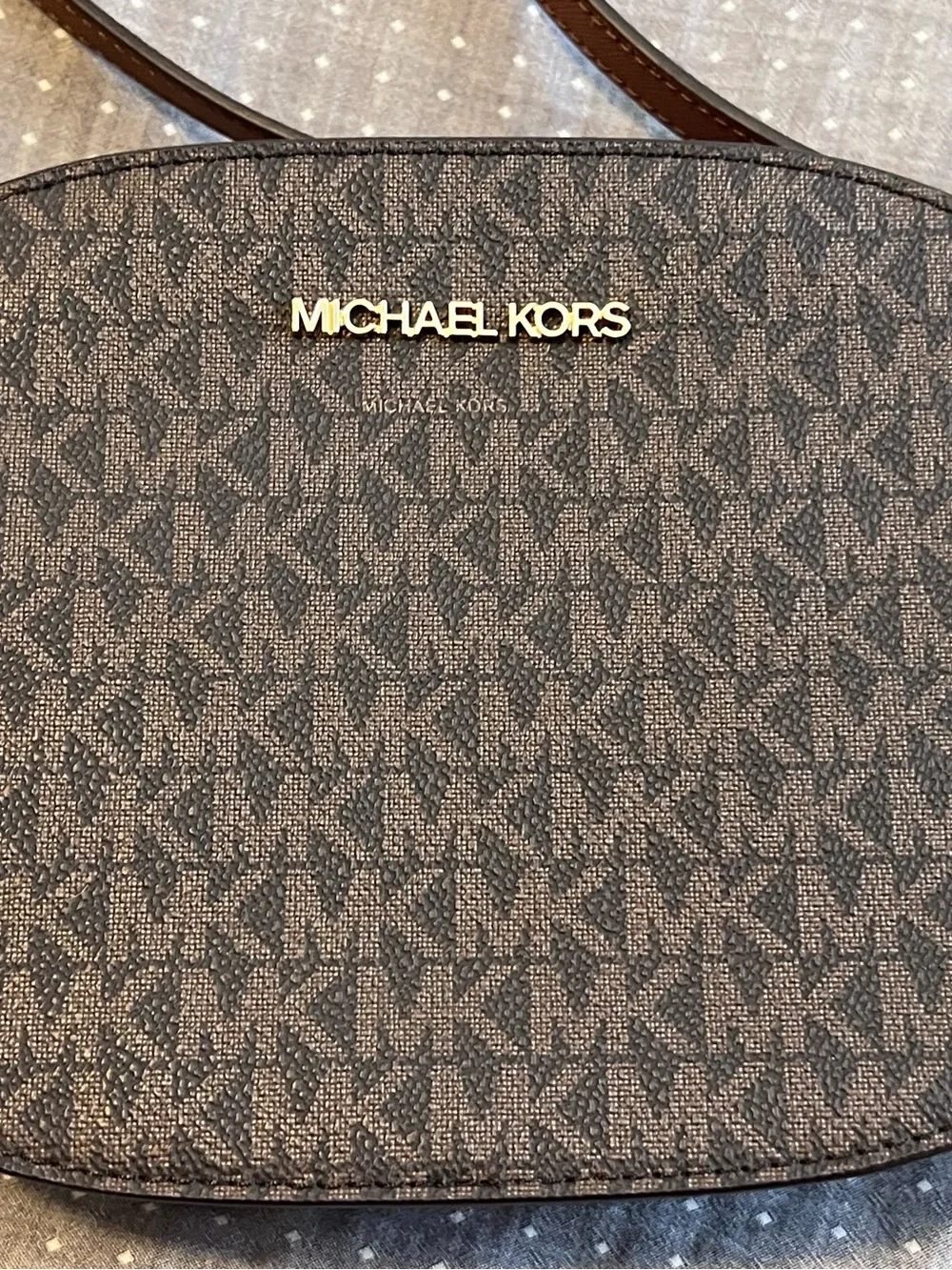 Brand New! Michael Kors Dark Brown MK Logo Oval Crossbody with Gold Hardware